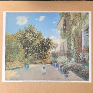 Vintage Claude Monet The Artists House At Argenteuil Lithograph On Board 1991
